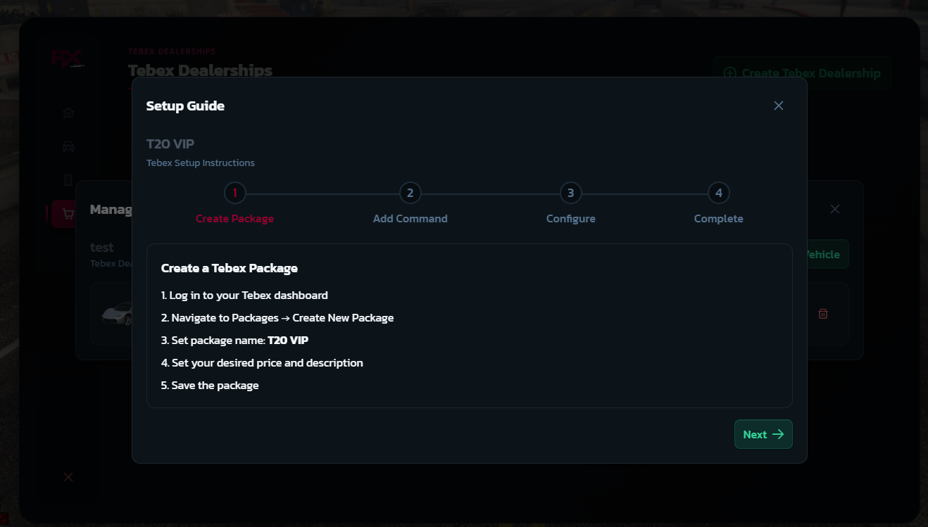 Admin Panel Setup Tebex Package